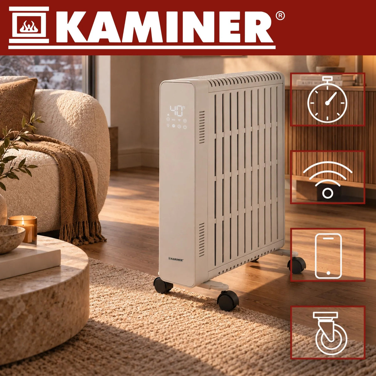 Kaminer Arvell Olieradiator sort eller hvid 2500W med WiFi & Termostat – 11 Ribber