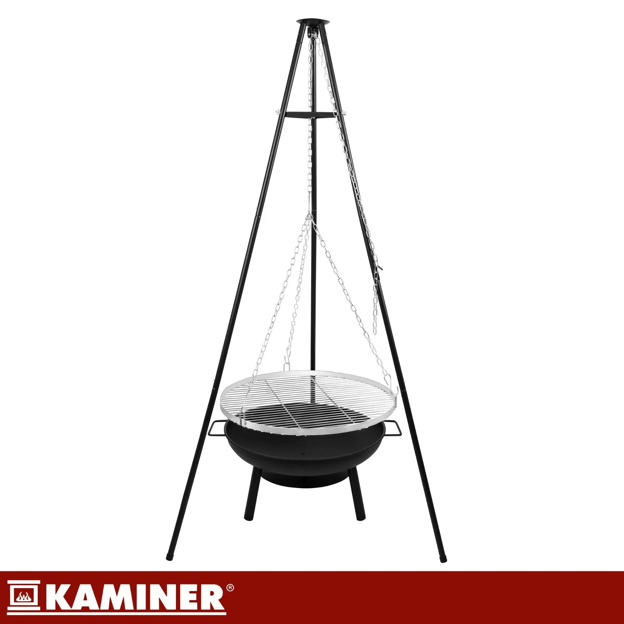 Trebensgrill med Bålfad – Hængegrill med 58 cm Grillrist & Justerbar Højde