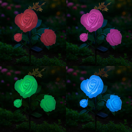 Solcelle Rose LED Havelampe – 3 Kunstige Blomster med Farveskiftende Lys