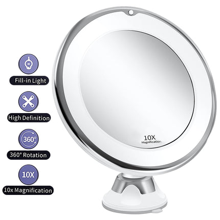 10x Forstørrelsesspejl med LED-lys og Sugekop – Perfekt til Makeup og Rejser