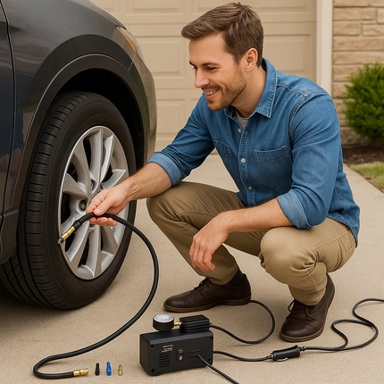 Kompressor til bildæk, cykeldæk, bolde, madrasser