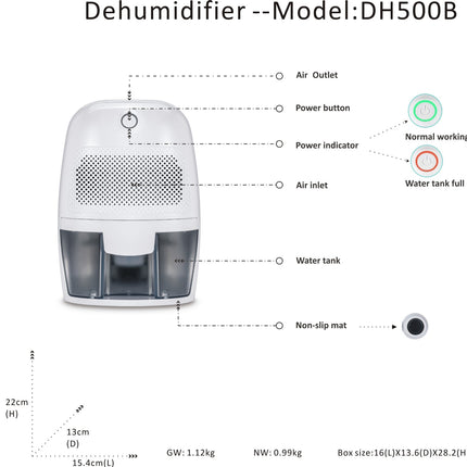 Smart Effektiv Affugter med Vandttank på 600ml