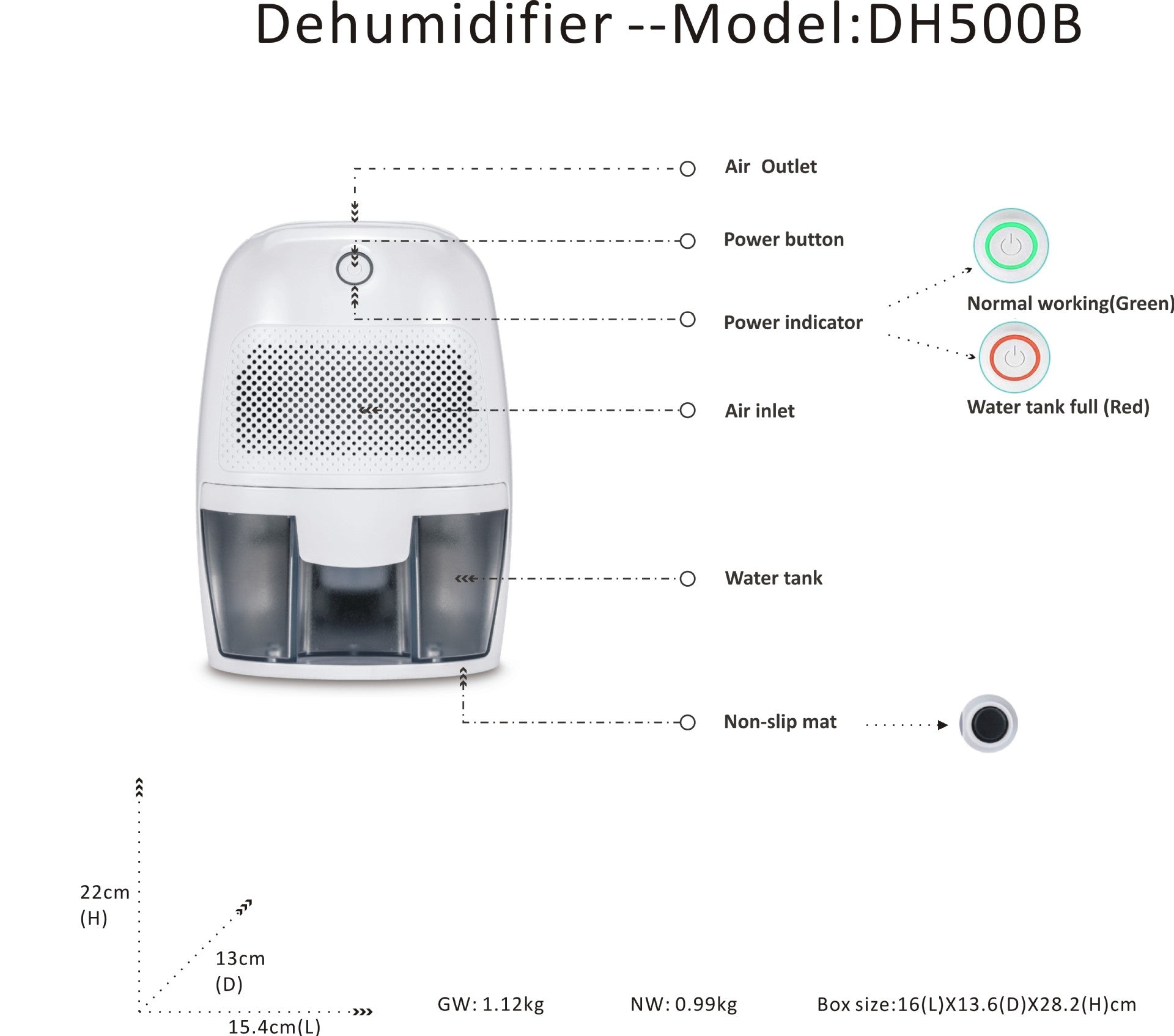 Affugter med Vandttank på 600ml