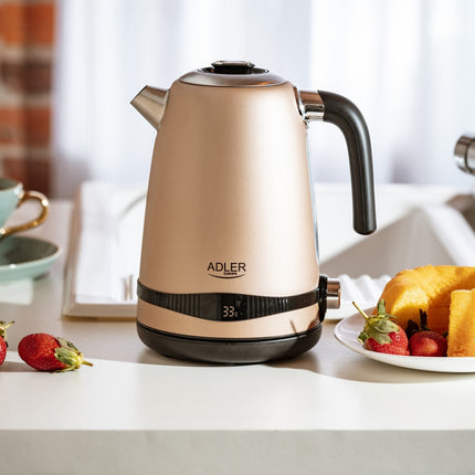 Stilfuld Elkedel i Rustfrit Stål med LCD-display og Temperaturstyring – 1,7 L