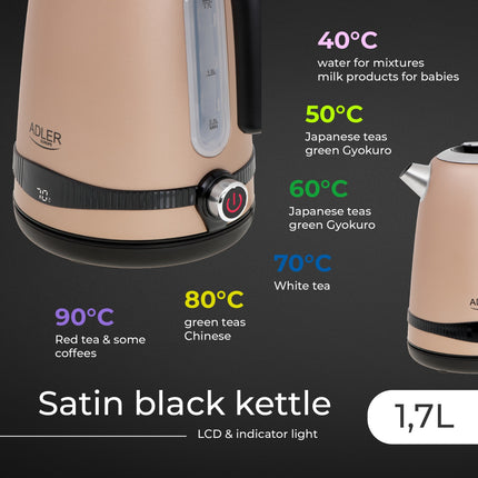 Stilfuld Elkedel i Rustfrit Stål med LCD-display og Temperaturstyring – 1,7 L