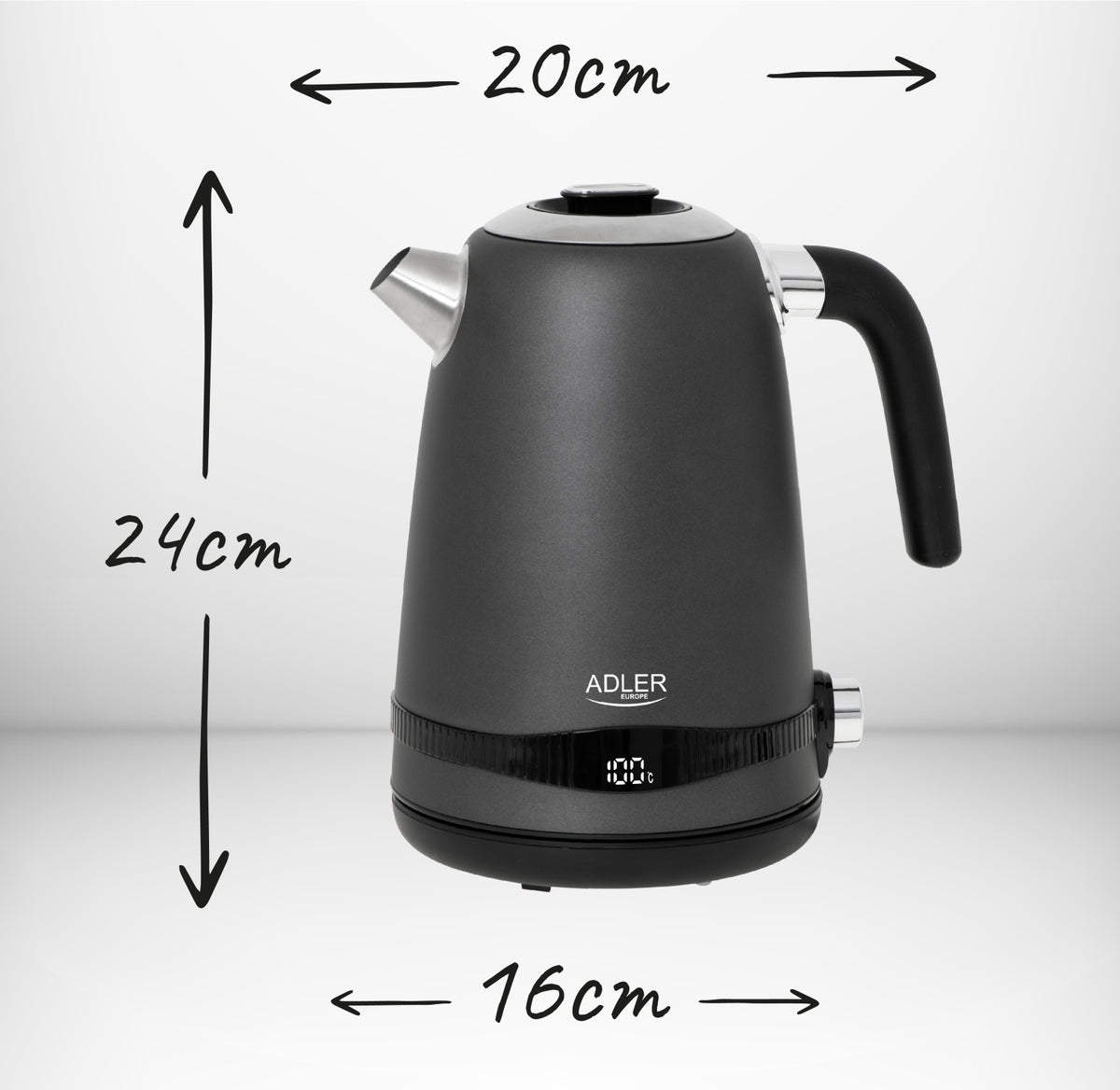 Elkedel 1,7 L i Rustfrit Stål med LCD-display og Temperaturstyring