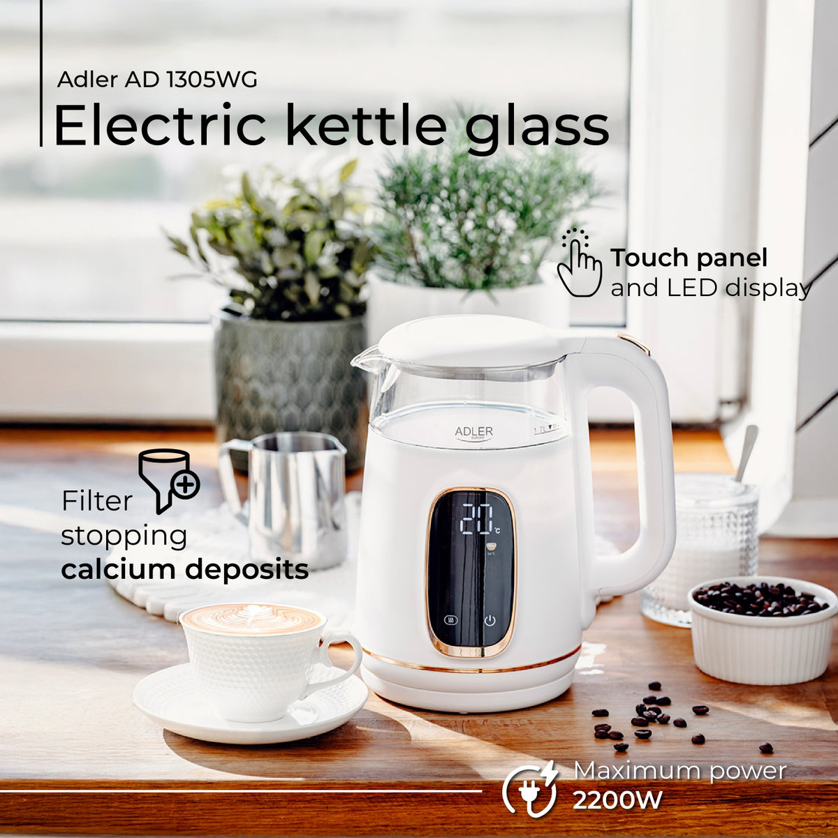 Elkedel 1,7L med Temperaturstyring og LED Display (Kopi)