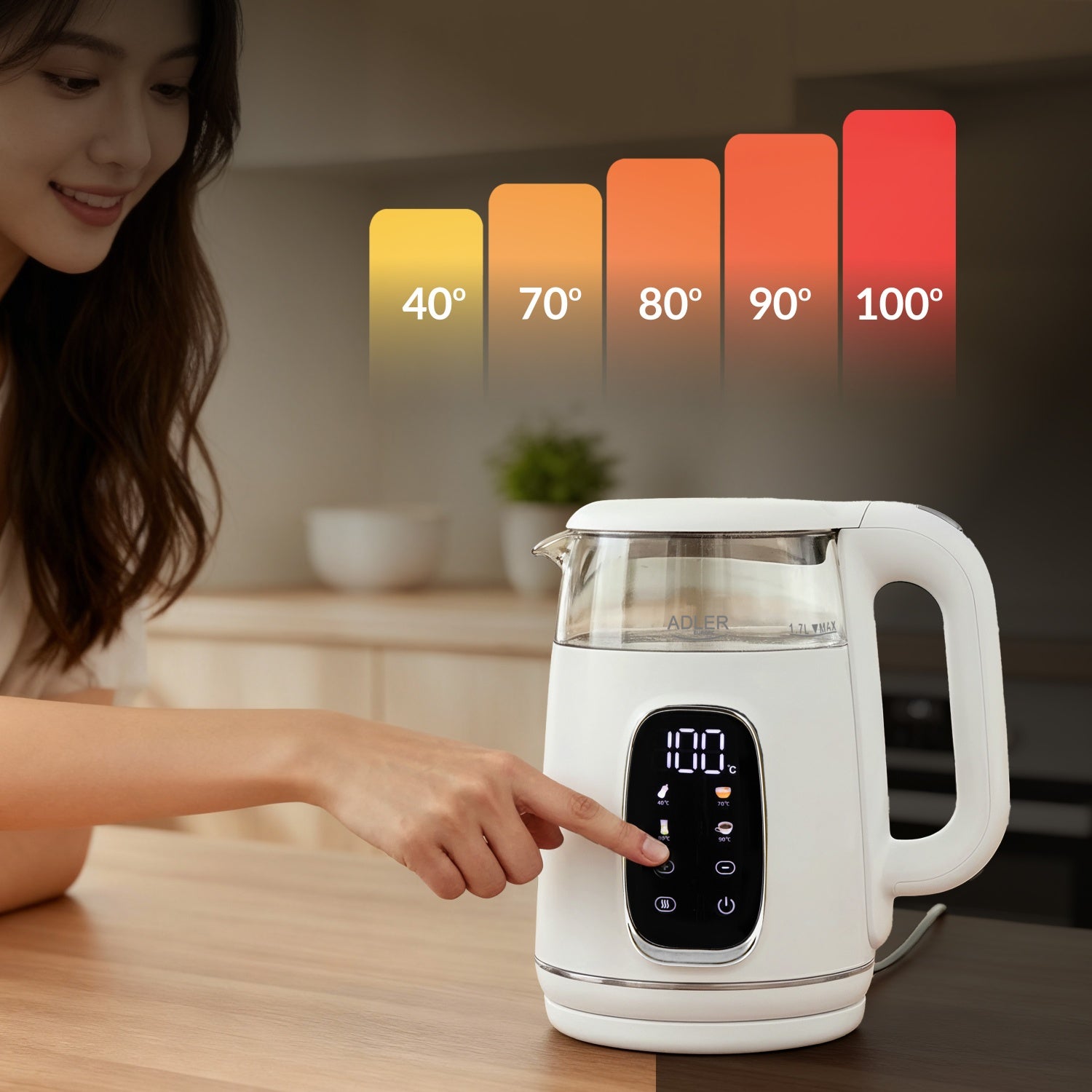 Elkedel 1,7L med Temperaturstyring og LED Display