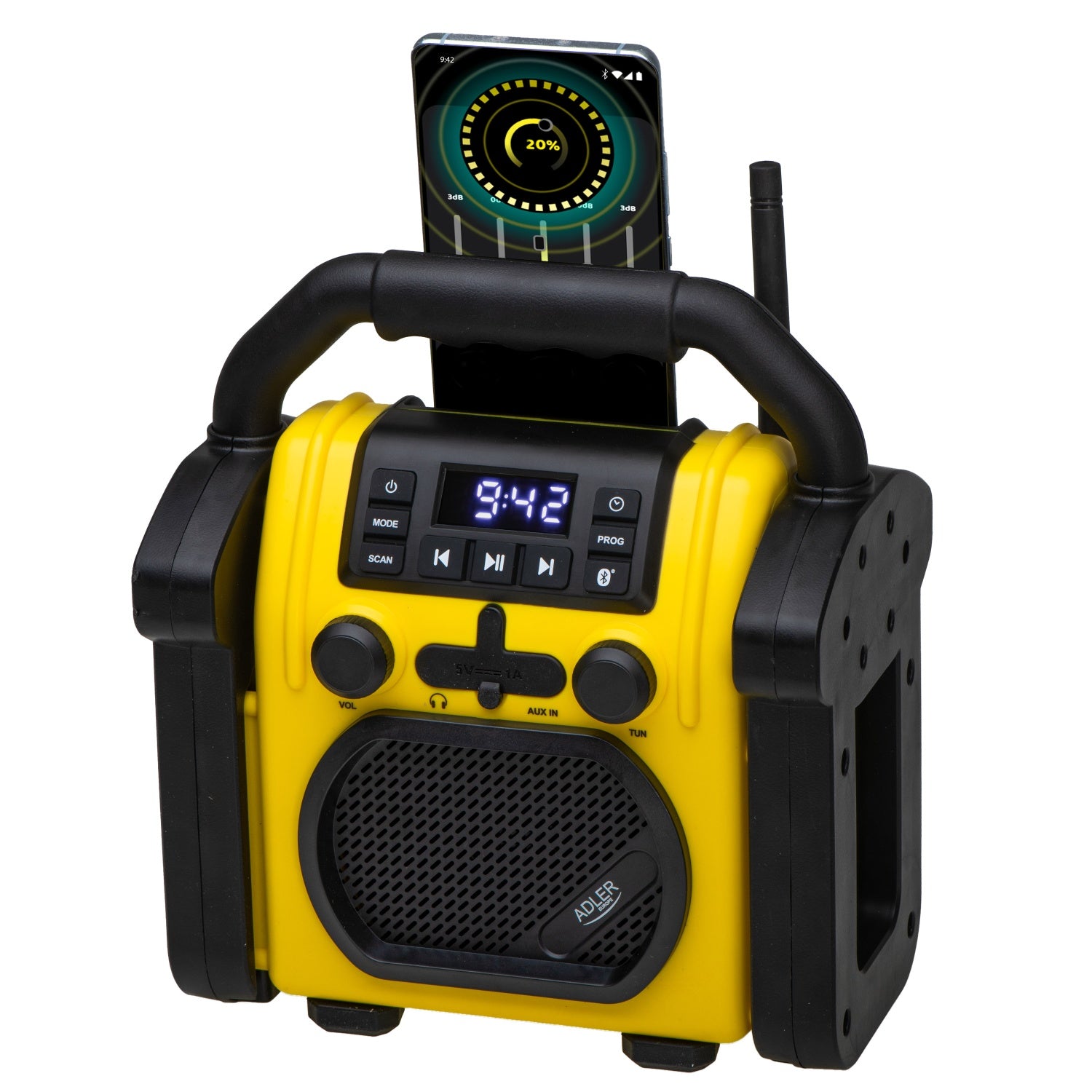 Robust Byggeradio med Bluetooth og Opladningsfunktion