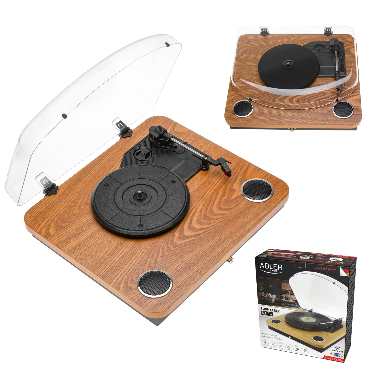 Pladespiller Hvid/træ farve med Bluetooth & USB optagelse