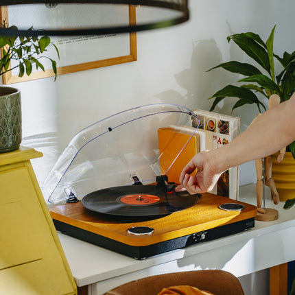 Pladespiller Hvid/træ farve med Bluetooth & USB optagelse