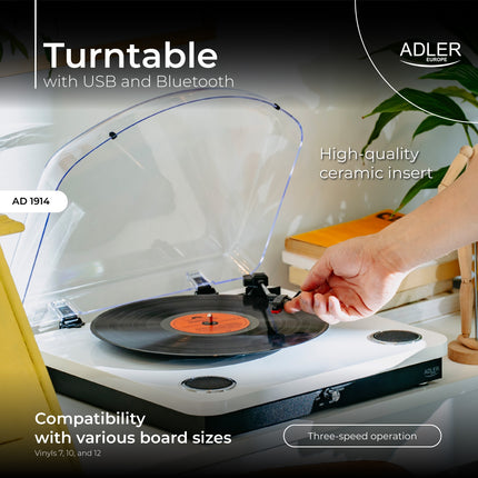 Pladespiller Hvid/træ farve med Bluetooth & USB optagelse