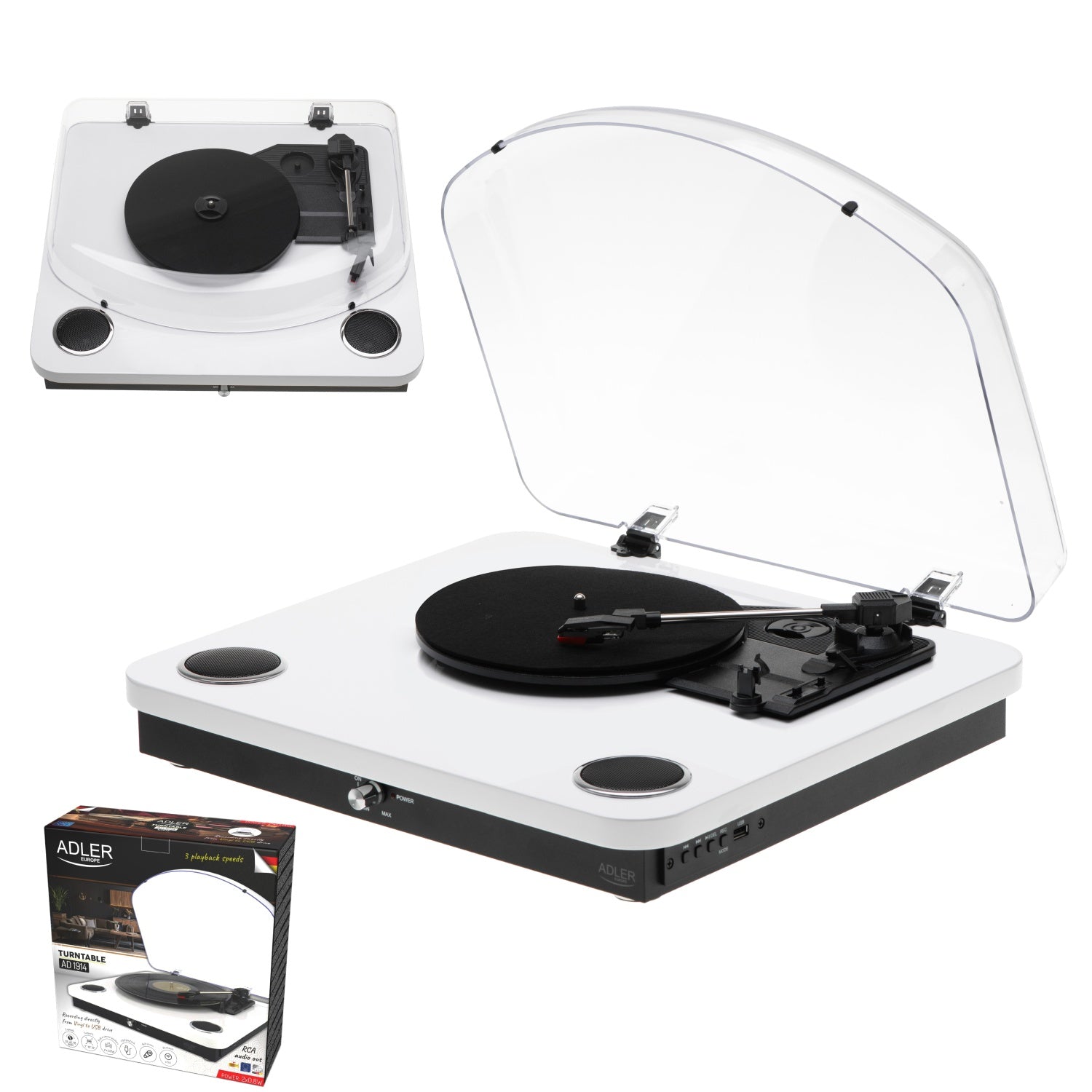 Pladespiller Hvid/træ farve med Bluetooth & USB optagelse