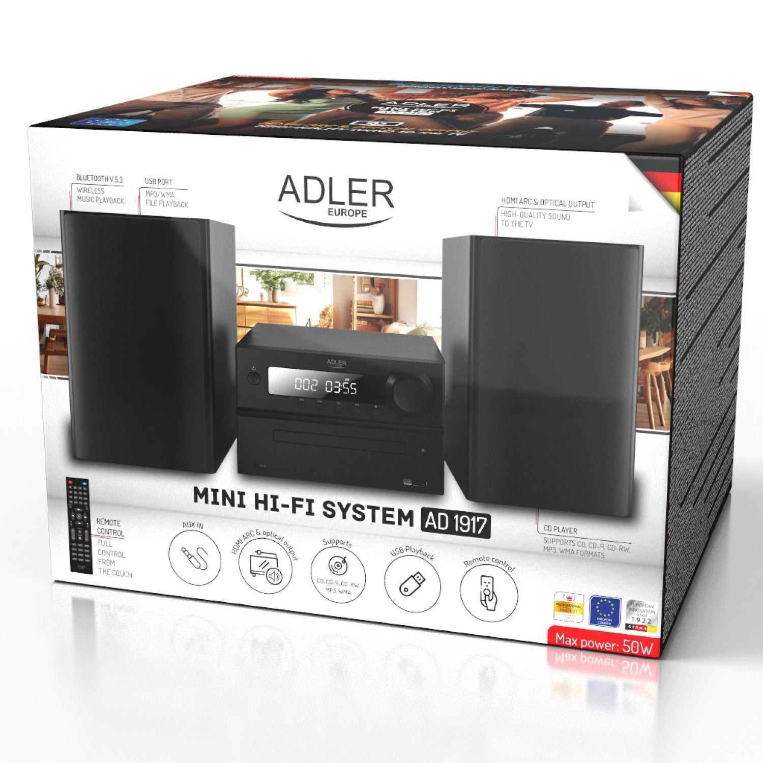 Mini Hi-Fi lydanlæg med Bluetooth, CD, USB & FM radio