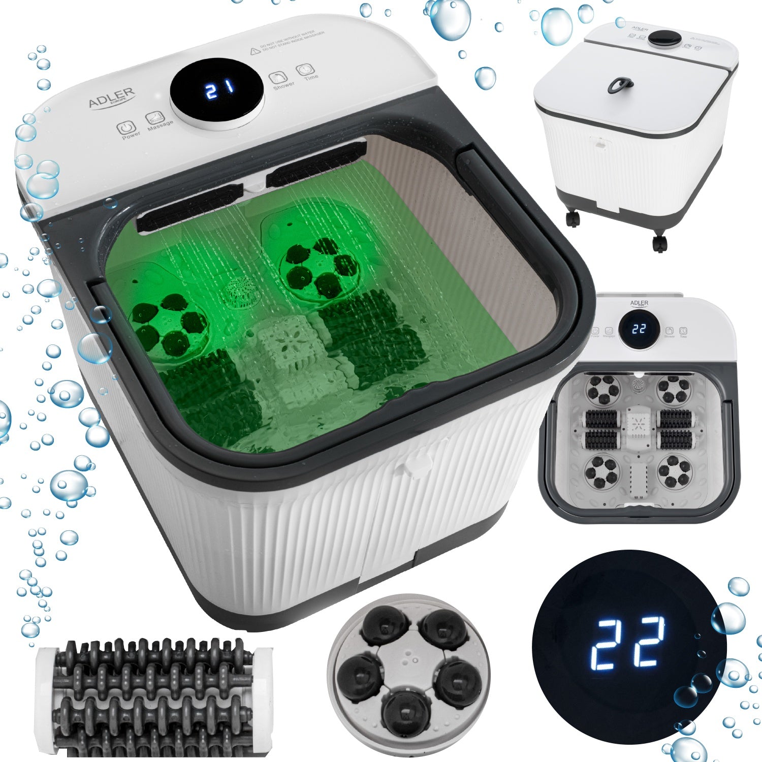 Fodspa med massage, varme og saltbeholder