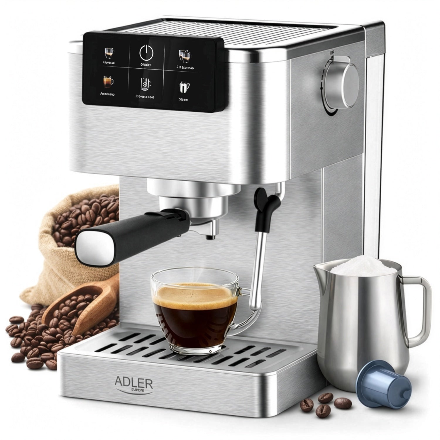 Espresso maskine 20 bar med mælkeskummer & touch display