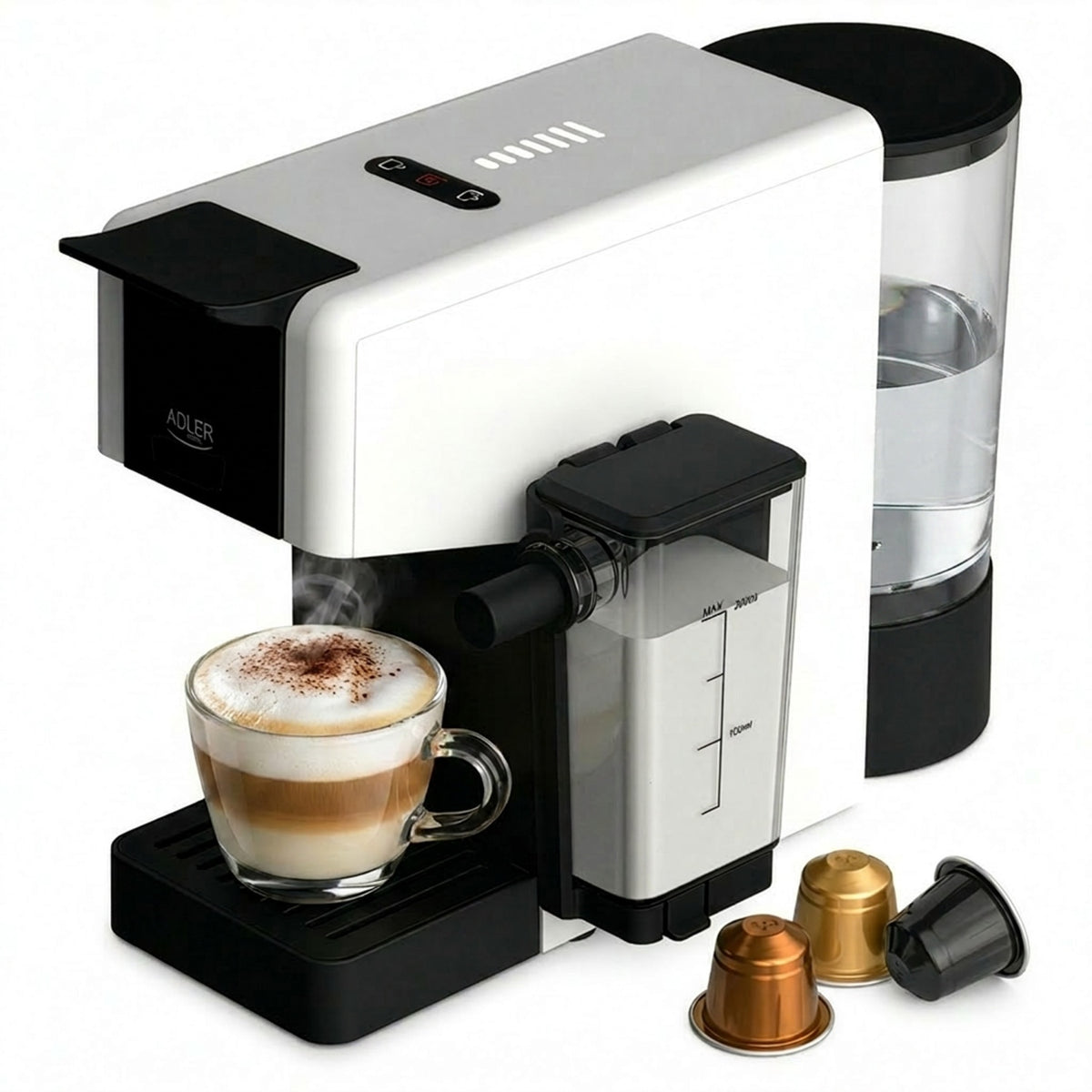 Multikapsel Kaffemaskine med Mælkeskummer – 20 Bar & 1400W