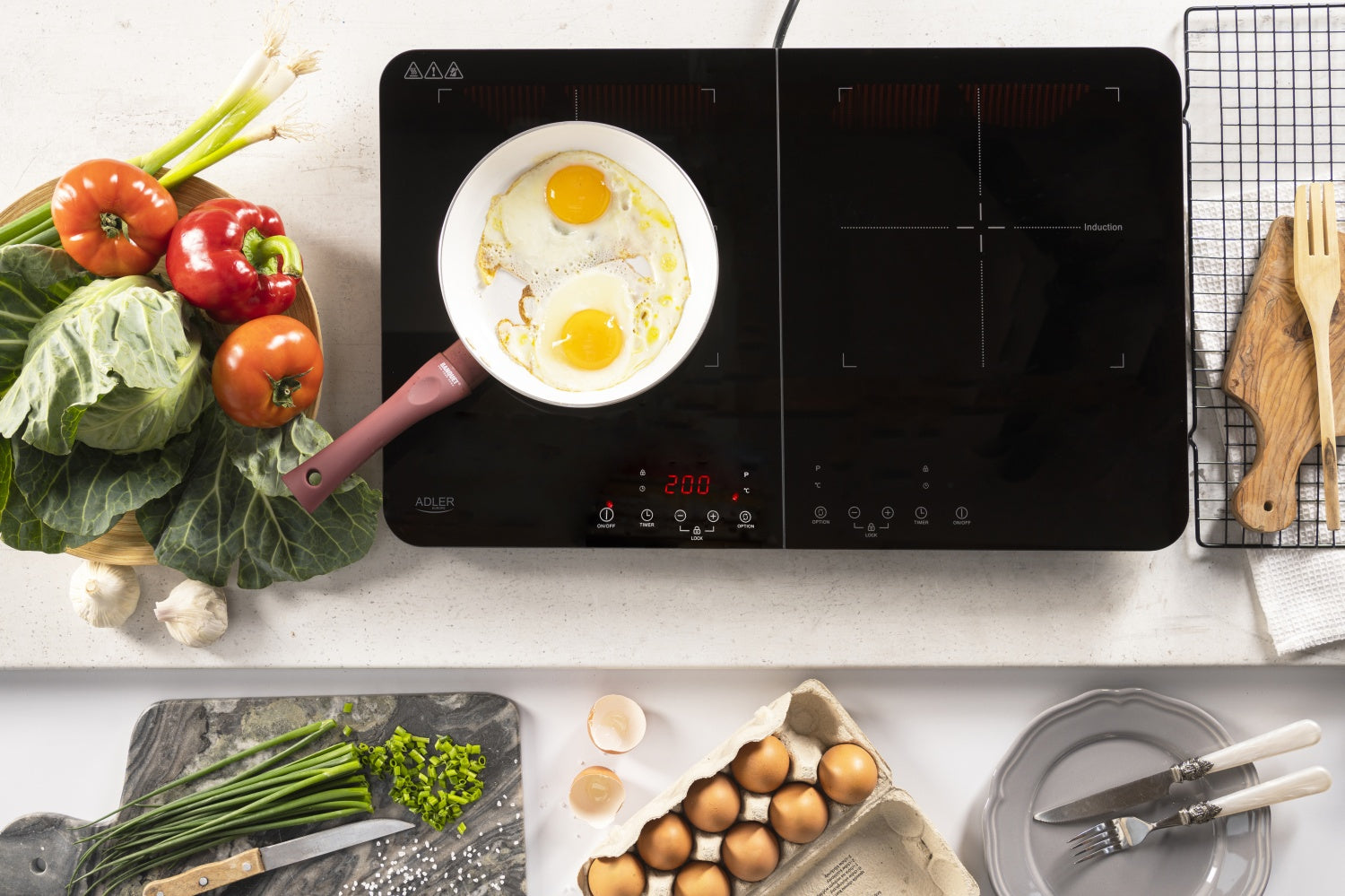 Induktionskogeplade, dobbelt – med Touch Display og Timer