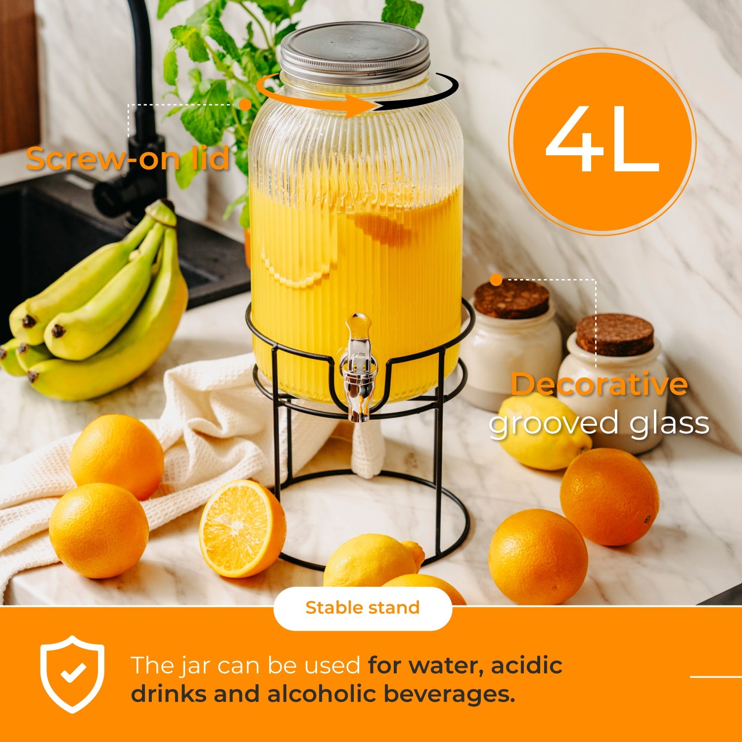 Drikkedispenser 4L inkl. metalstativ