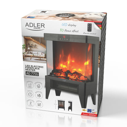 Elektrisk LED pejs med fjernbetjening – med 3D flammeeffekt og termostat