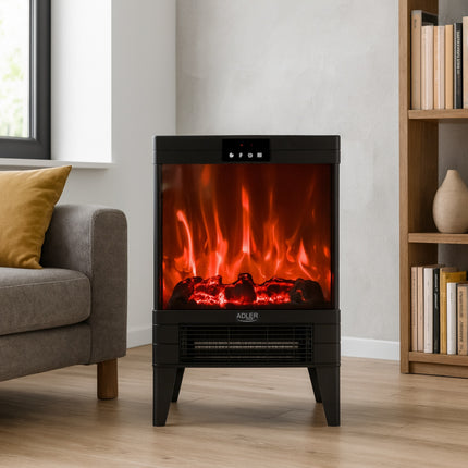 Elektrisk LED pejs med fjernbetjening – med 3D flammeeffekt og termostat