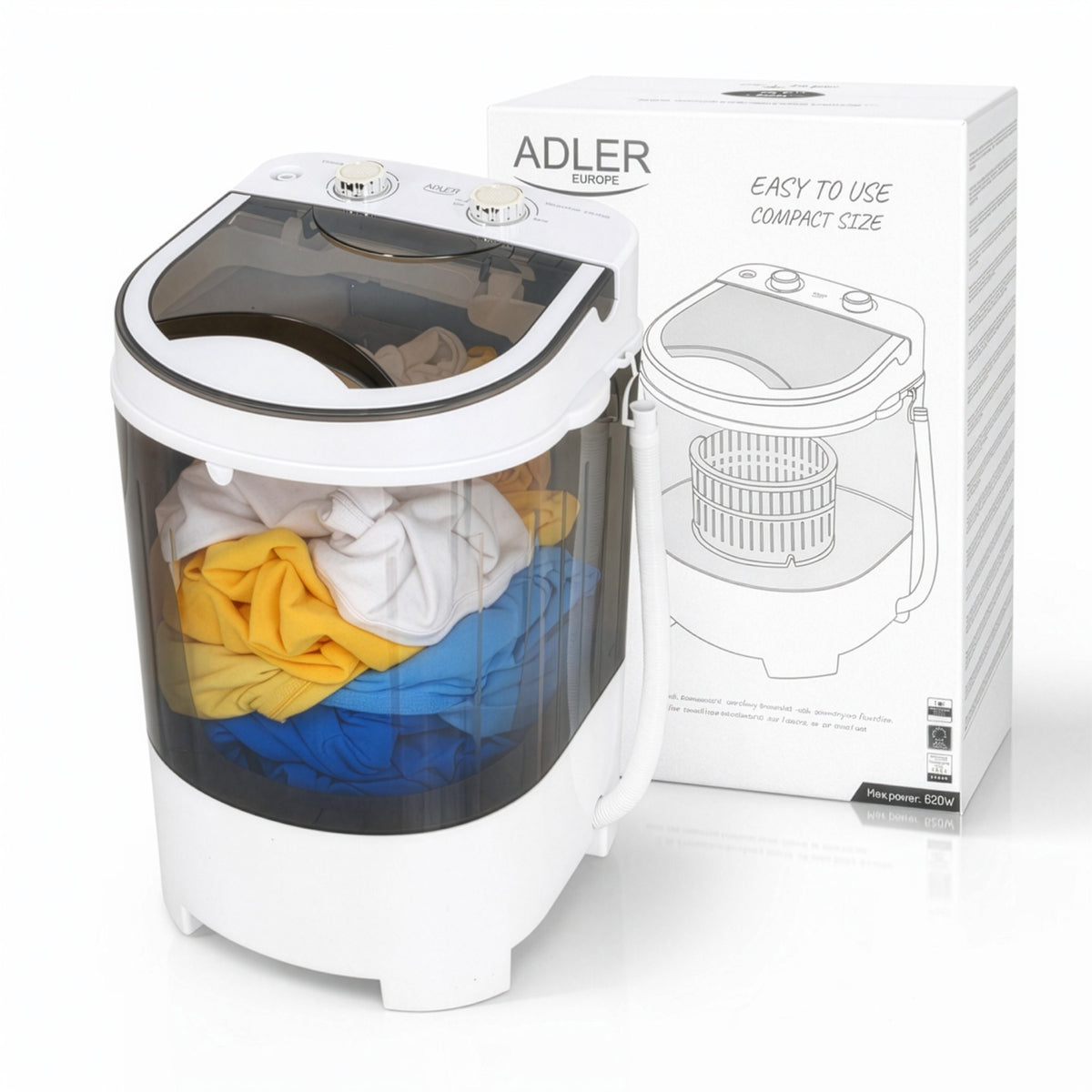 Mini Vaskemaskine med Centrifuge – 4 kg Kapacitet & 15 Min. Timer