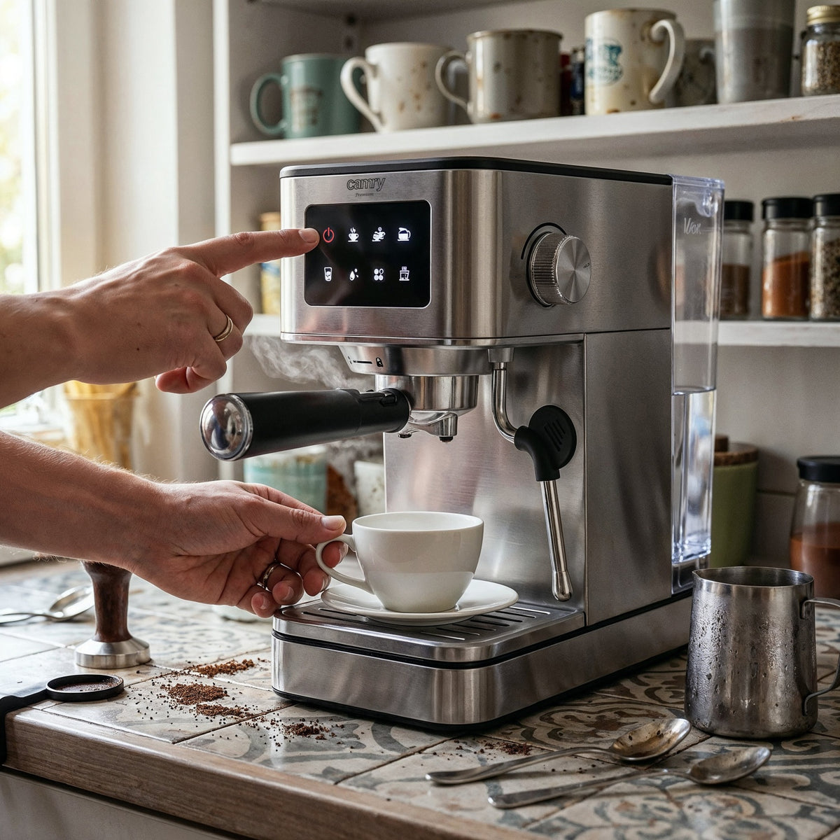 Espressomaskine 20 Bar med Mælkeskummer, LCD Touch & 7 Funktioner
