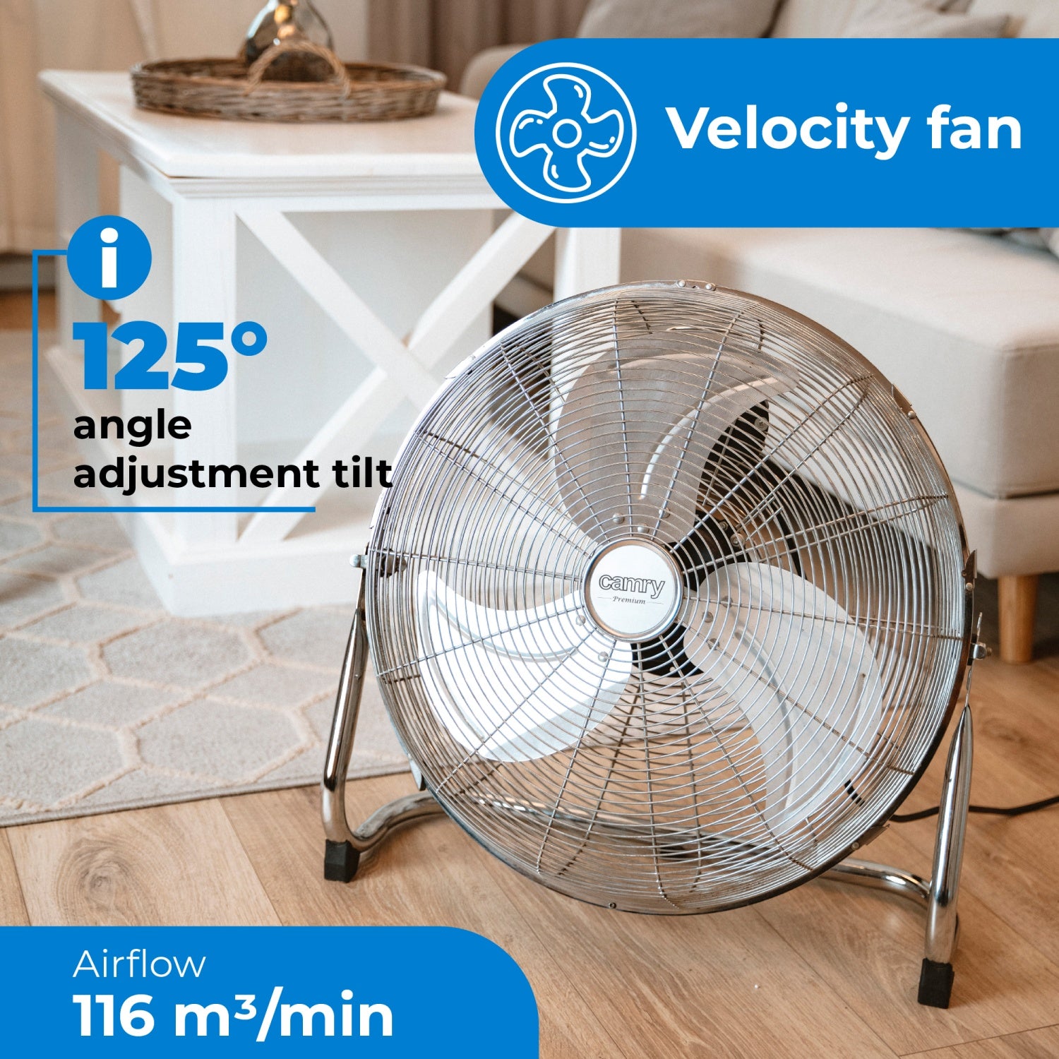 Gulventilator 45 cm - 3 hastigheder