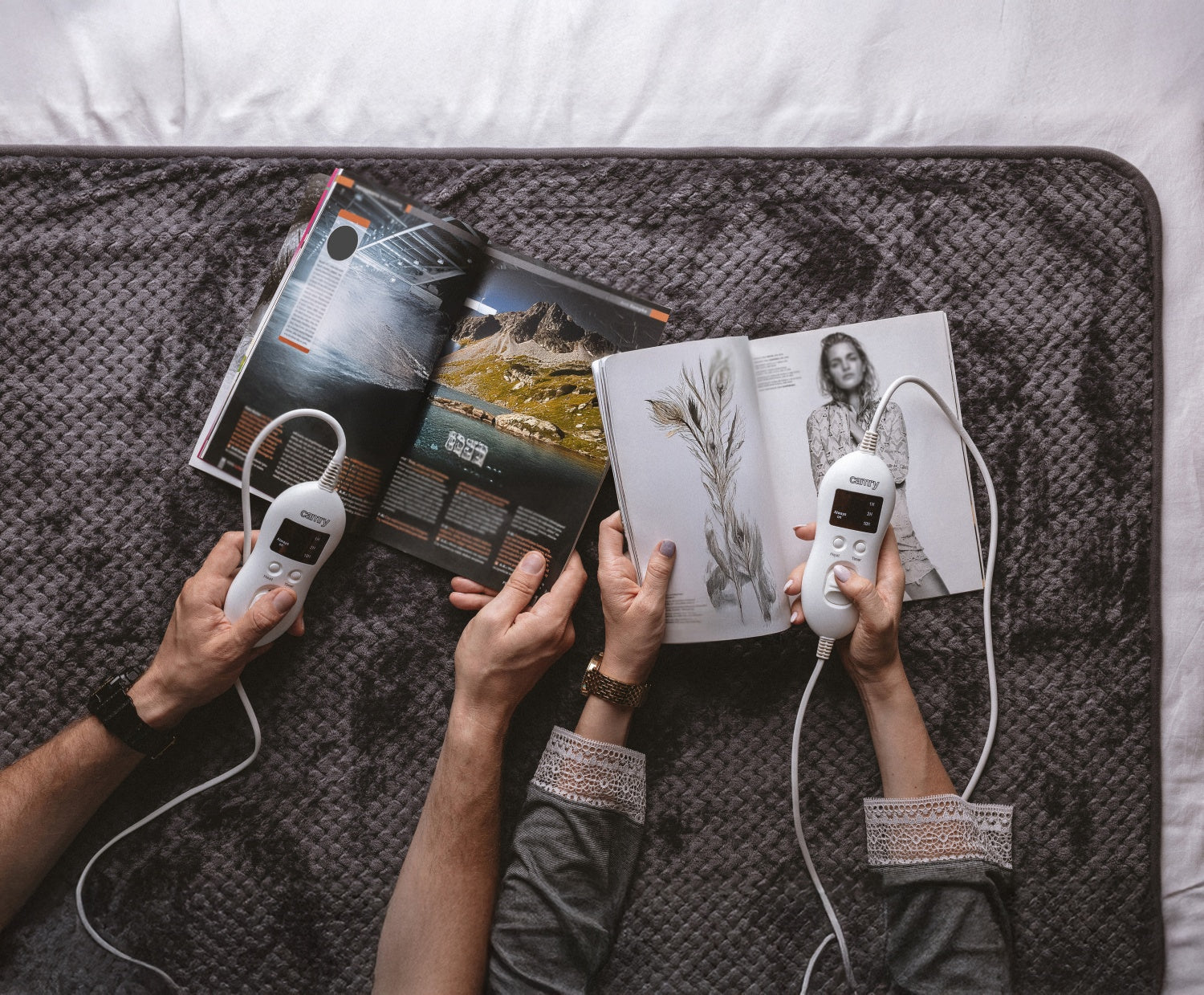 Varmetæppe 160 x 150 cm, dobbelt, med Timer, 2 fjernbetjeninger (2 x 60W)