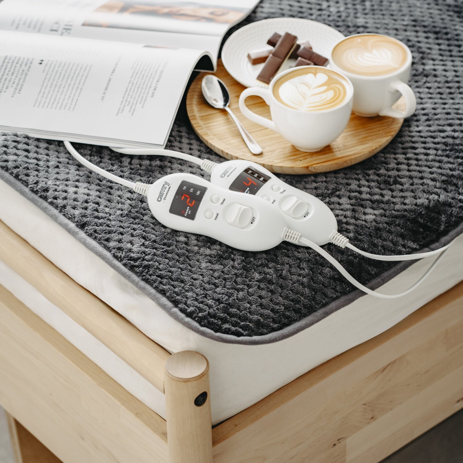 Varmetæppe 160 x 150 cm, dobbelt, med Timer, 2 fjernbetjeninger (2 x 60W)