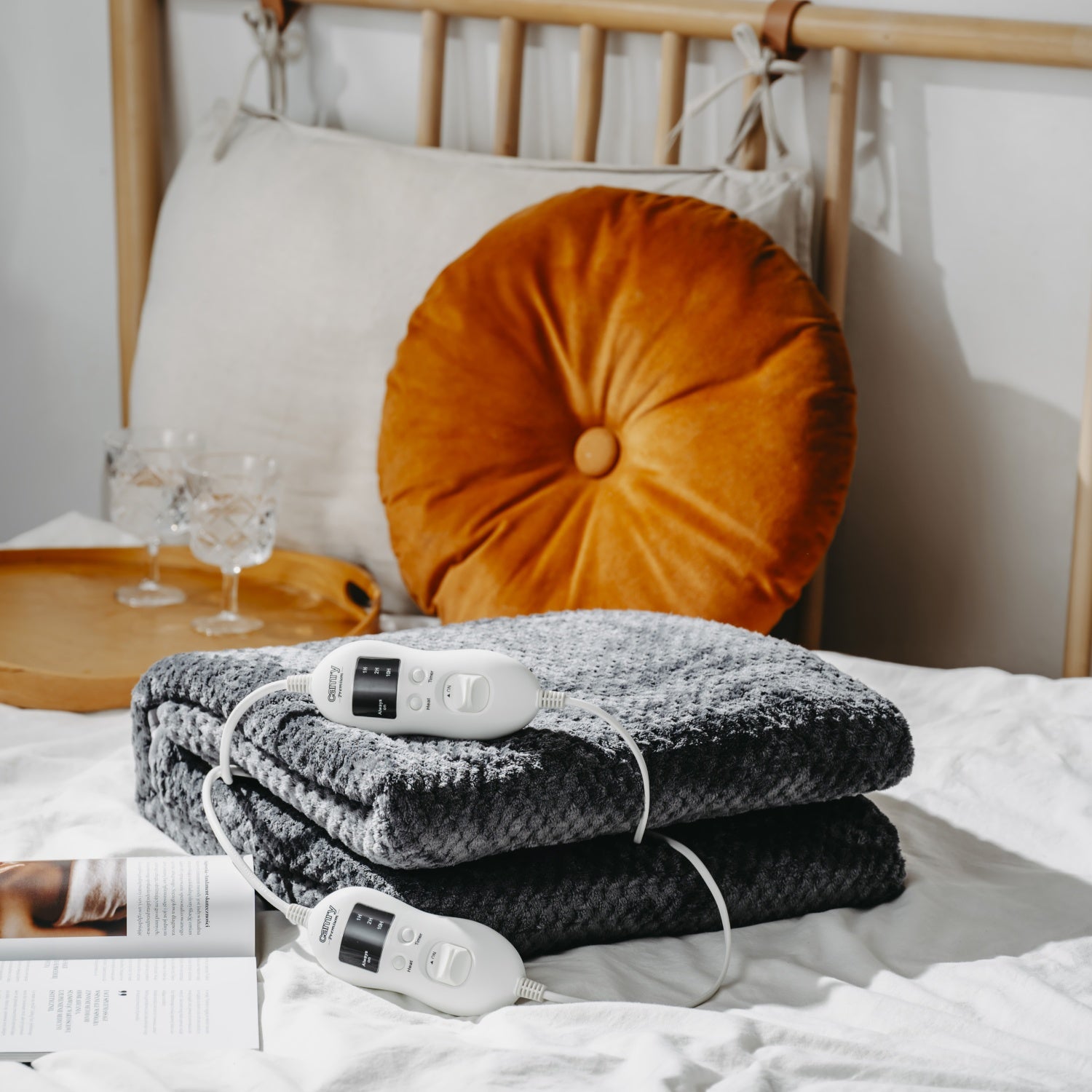 Varmetæppe 160 x 150 cm, dobbelt, med Timer, 2 fjernbetjeninger (2 x 60W)