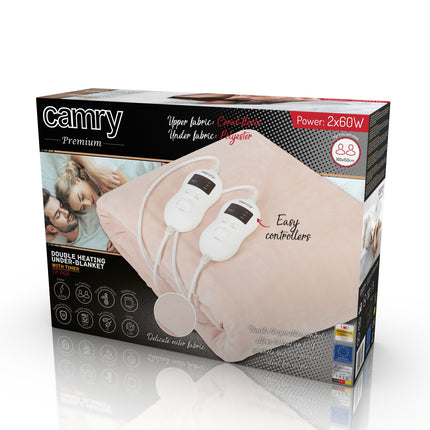 Varmetæppe, dobbelt, med Timer – 8 varmeindstillinger (2 x 60W)