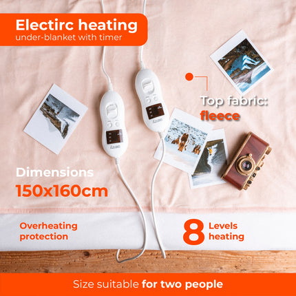 Varmetæppe, dobbelt, med Timer – 8 varmeindstillinger (2 x 60W)