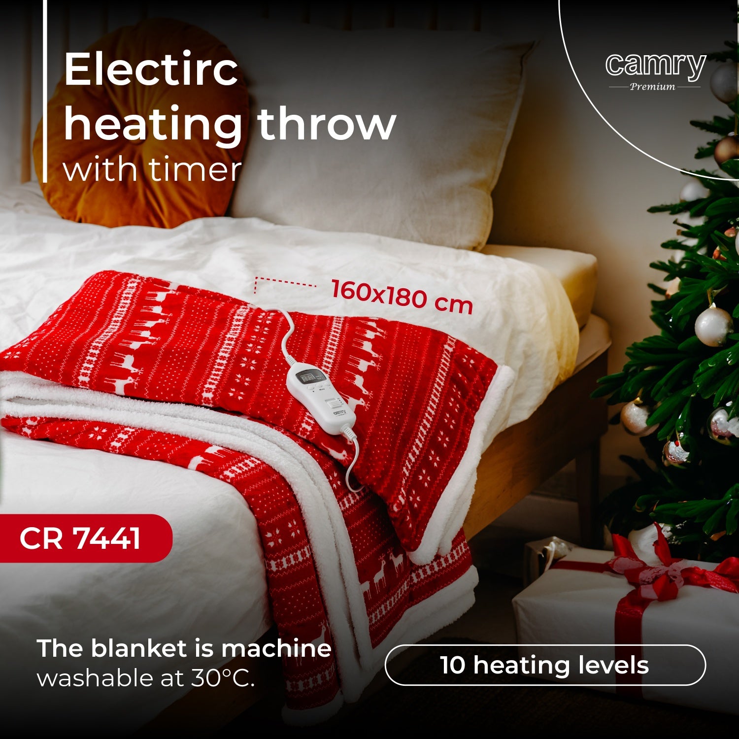 Varmetæppe  – 160x180 cm, dobbelt - varmeindstillinger & timer (120W)