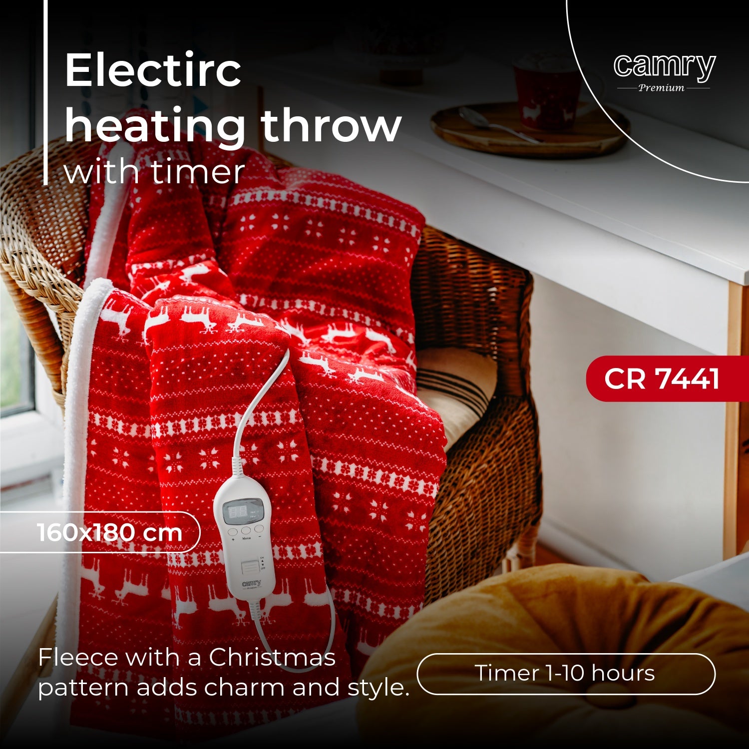 Varmetæppe  – 160x180 cm, dobbelt - varmeindstillinger & timer (120W)