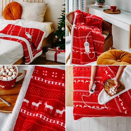 Varmetæppe med julemotiv – 160x180 cm, 10 varmeindstillinger & timer (120W)