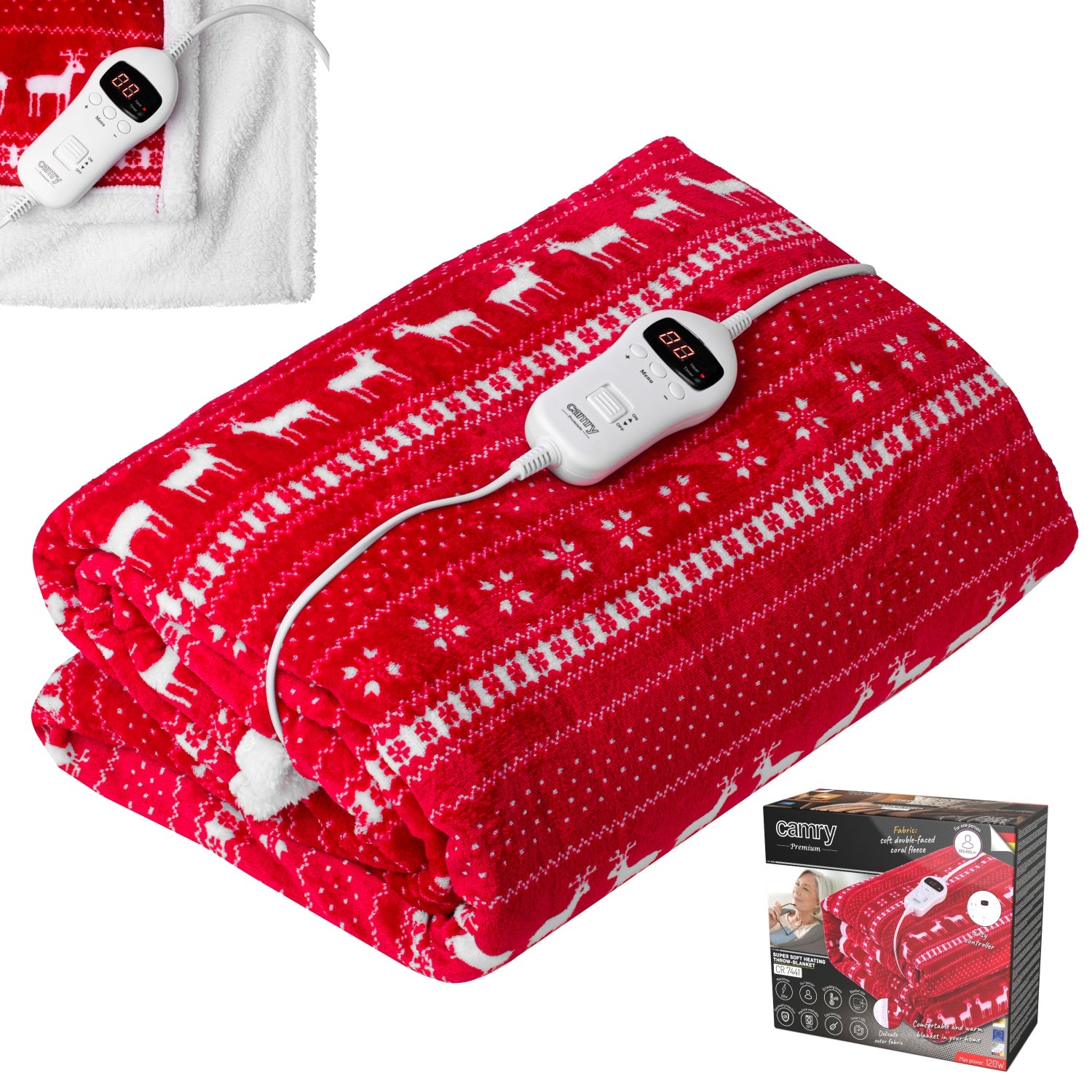 Varmetæppe  – 160x180 cm, dobbelt - varmeindstillinger & timer (120W)