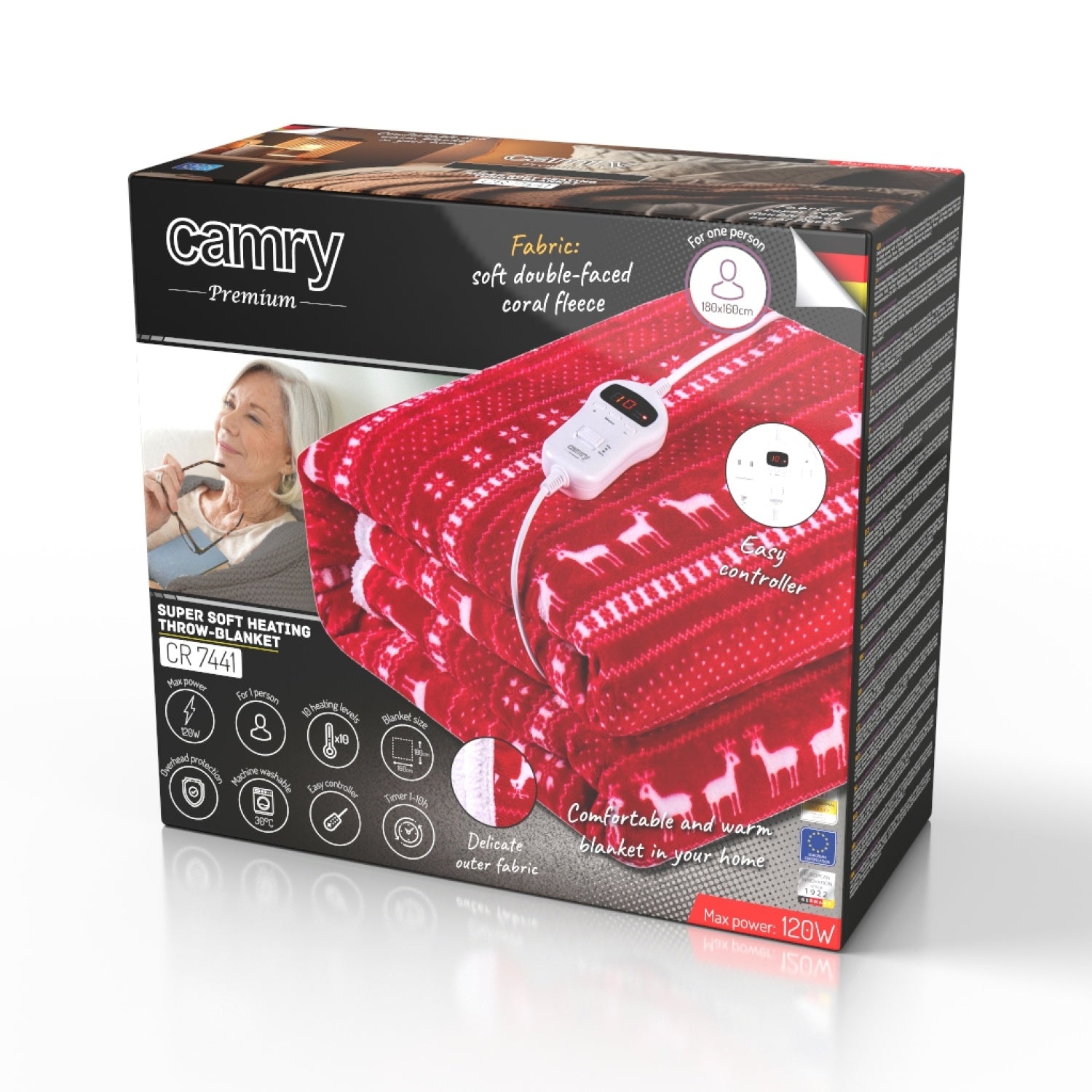 Varmetæppe  – 160x180 cm, dobbelt - varmeindstillinger & timer (120W)