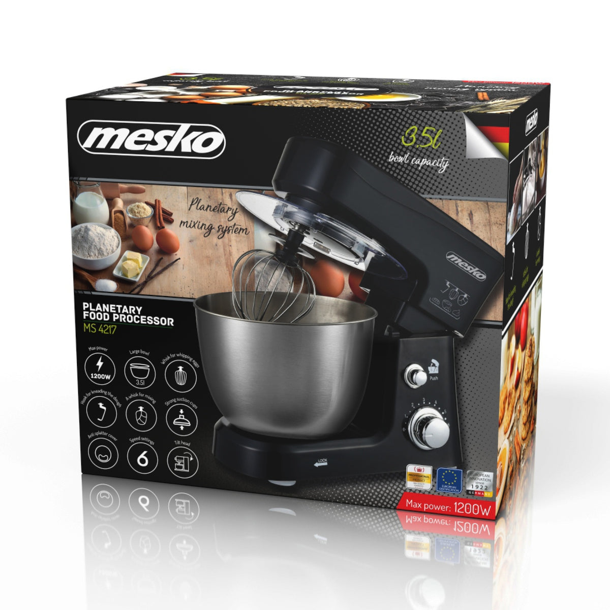 Køkkenmaskine 1200W – 3,5L Skål, 6 Hastigheder & 3 Tilbehørsdele