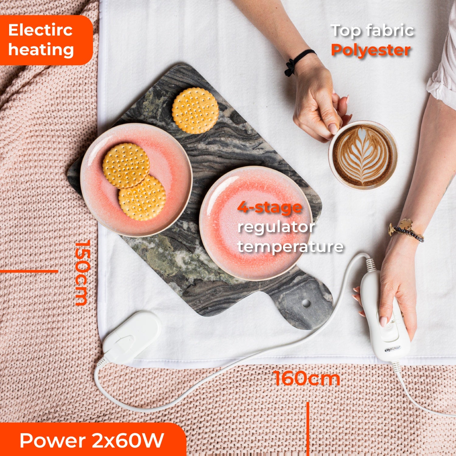 Varmetæppe 160 x 150 cm, dobbeltseng med 4 varmeindstillinger