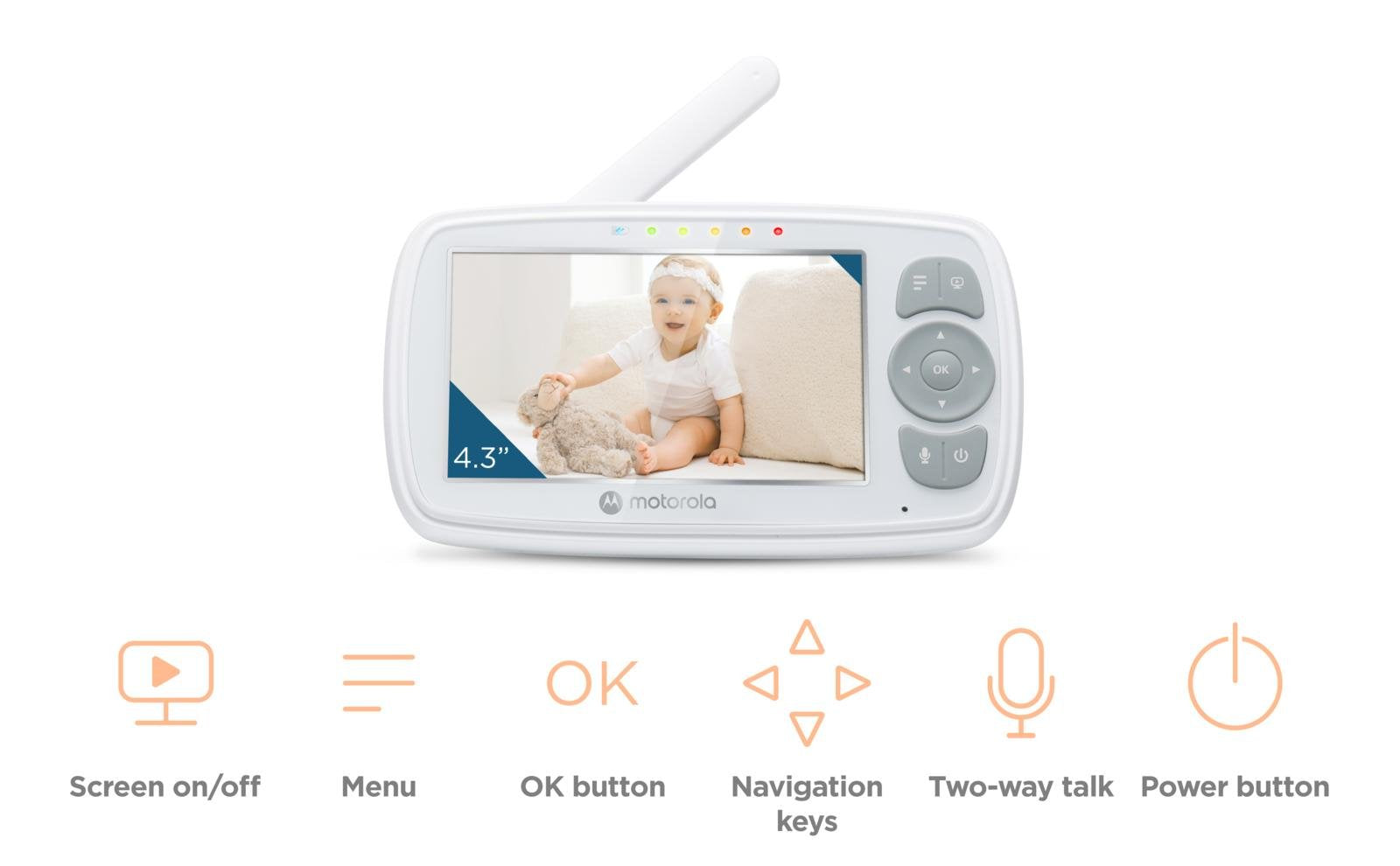 Motorola Babyalarm 4,3" Skærm, Nattilstand – Op til 300 m Rækkevidde