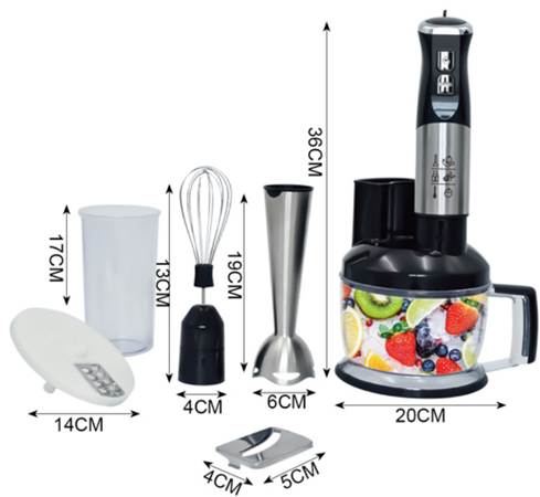 Stavblender 1000W med Hakker, Piskeris og Blendekop – 6-i-1 Håndblender