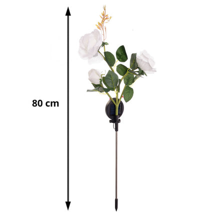 Solcelle Rose LED Havelampe – 3 Kunstige Blomster med Farveskiftende Lys