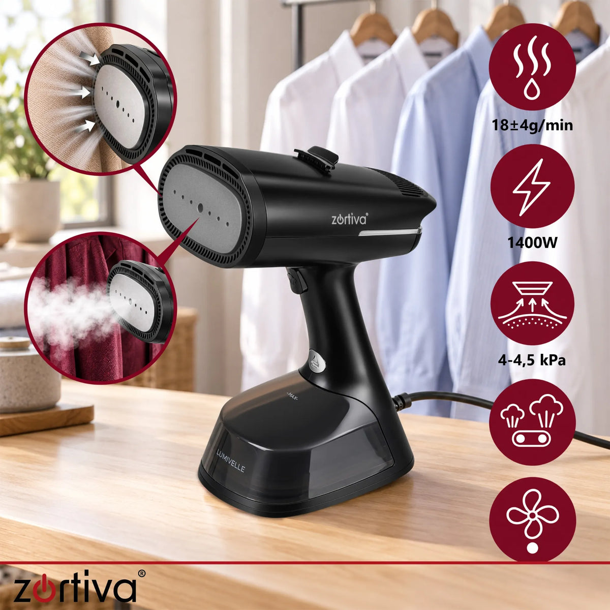 Zortiva Lumivelle Tøjdamper med Sugefunktion 1400W