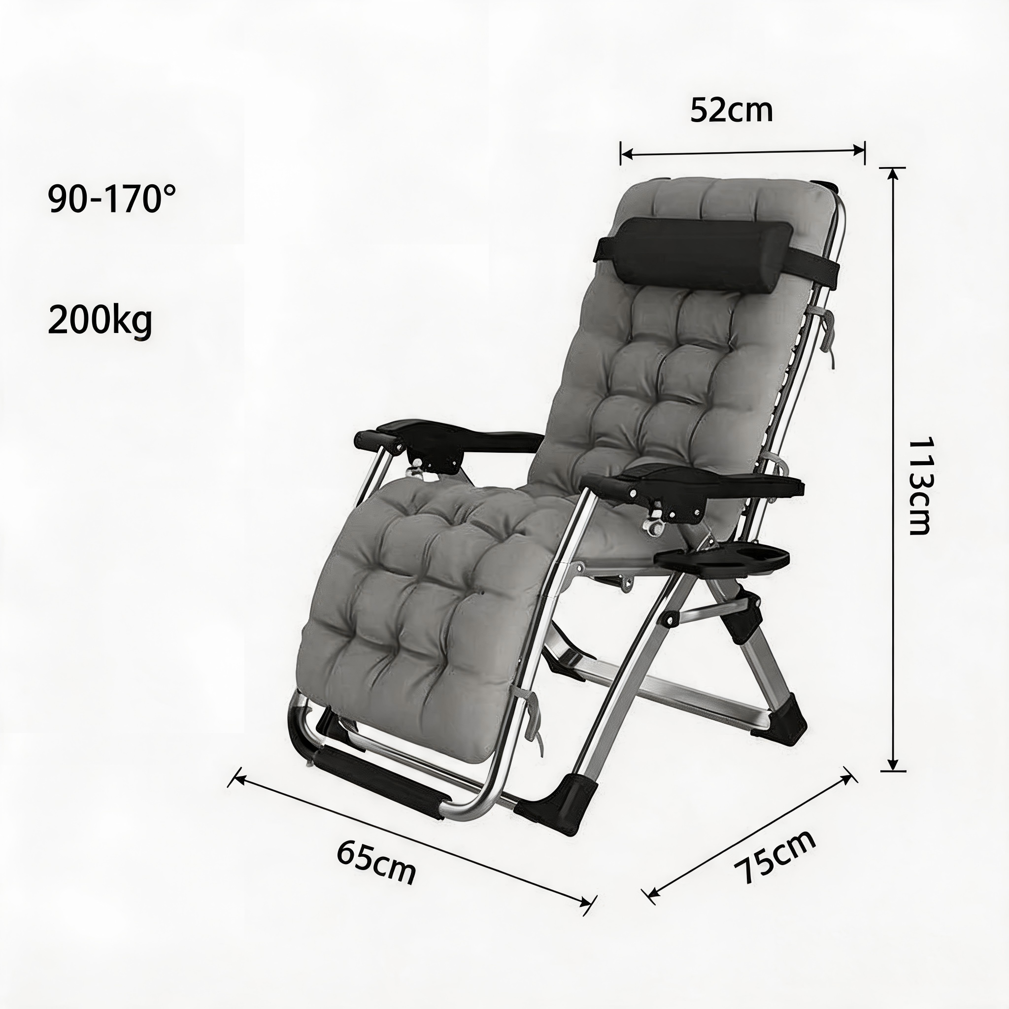 Foldbar Solstol inkl. tyk og komfortabel loungepude/hynde, – Komfortabel Have- og Campingstol med Kopholder (Kopi)