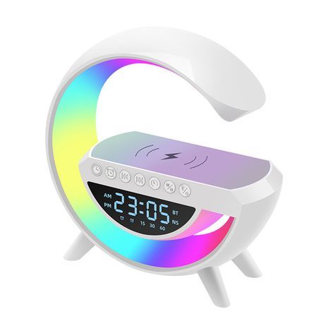 Lampe oval med ur og Trådløs Opladning, Bluetooth Højttaler