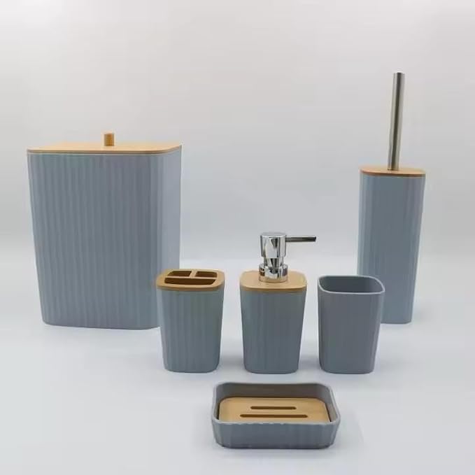 Badeværelses sæt 6 dele med bambuslåg