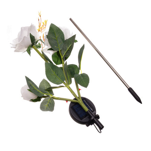 Solcelle Rose LED Havelampe – 3 Kunstige Blomster med Farveskiftende Lys
