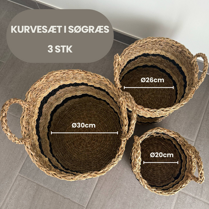 Kurvesæt 3 stk i Søgræs med Dekorative Striber