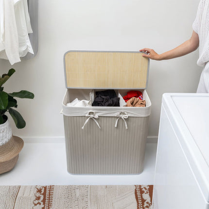 Bambus Vasketøjskurv 3 Størrelser– Elegant Kurv til Sortering af Vasketøj
